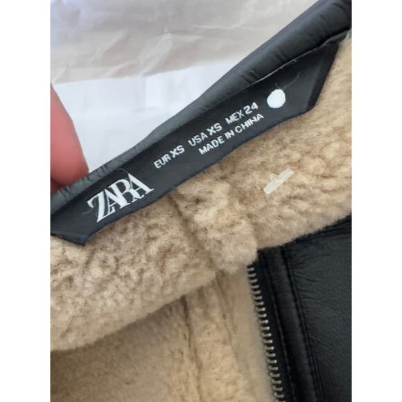 ZARA COLLECTION DOUBLE FACED COAT Faux Leather Sherpa XS - Picture 4 of 9